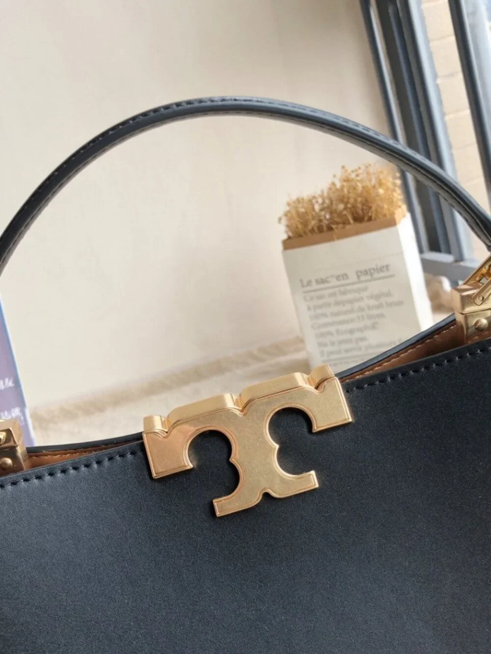 Tory Burch Black Eleanor Trapezoid Top Handle Satchel Crossbody Bag